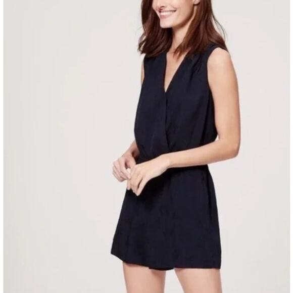 Loft Petites Sleeveless Jacquard Floral Romper Cut-Out Tie Back Navy Womens LP - Picture 1 of 10